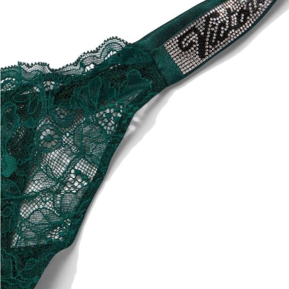 VS VERY SEXY Shine Strap Thong Panty Shimmer Crystal Band Lace Mesh Bling Green - Picture 7 of 11